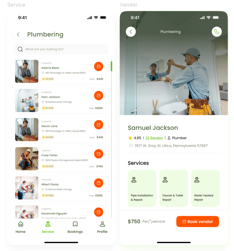 home repair app UI/UX design and prototype by ClemxyTech Agenncy